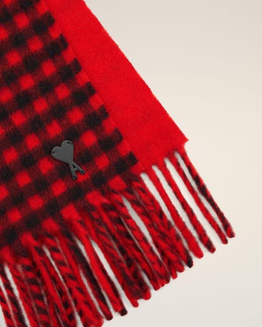 AMI Checkered Wool Scarf With Ami De Coeur