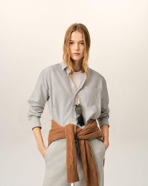 AMI Natural Cropped Striped Cotton Shirt With Embossed Ami De Coeur
