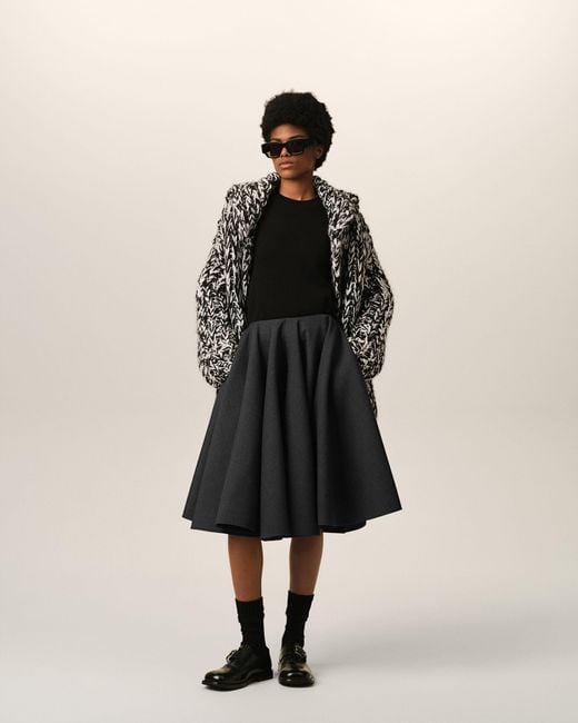 AMI Black Midi Peplum Wool Skirt