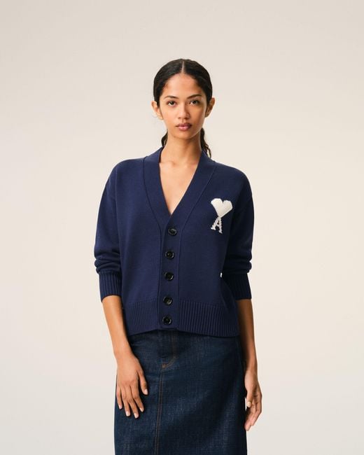 AMI Blue Wool Ami De Coeur Cardigan