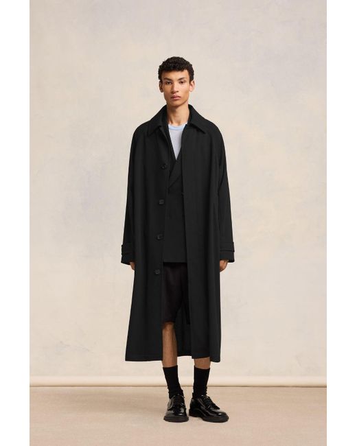 AMI Black Long Belted Coat for men