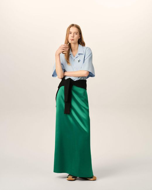 AMI Green Straight Wool And Viscose Skirt