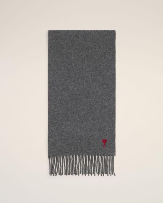 AMI Gray Wool Scarf With Ami De Coeur