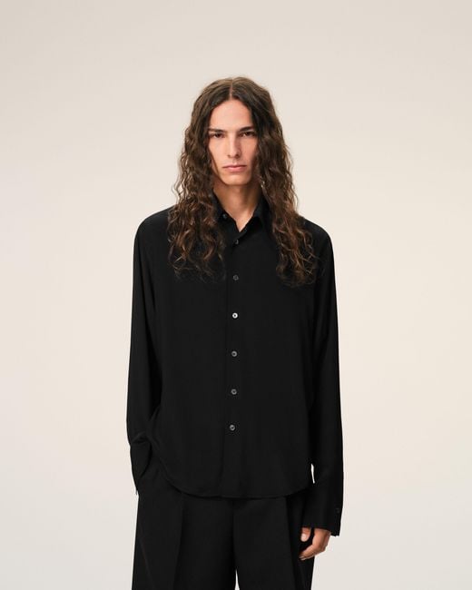 AMI Black Blended Silk Sharp Collar Adjusted Shirt for men