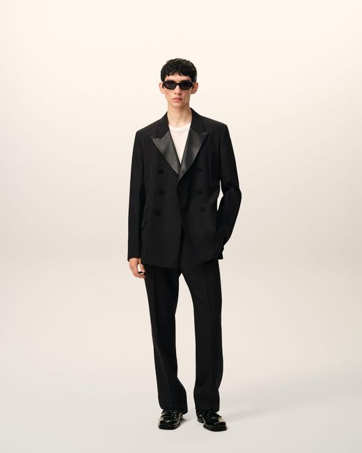 AMI Black Wool Straight Trousers for men