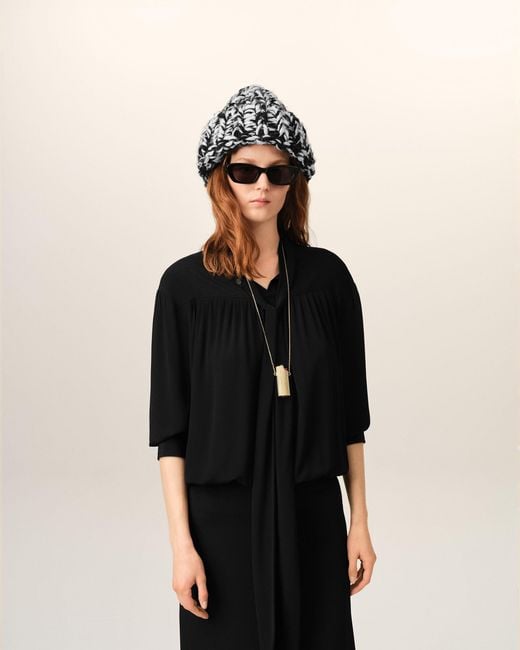 AMI Black Midi Lavalliere Silk-Blend Dress