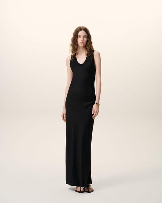 AMI Black Satin Maxi Tank Dress