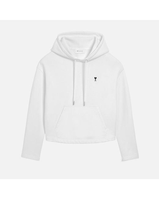 AMI Natural Cropped Cotton Hoodie With Ami De Coeur