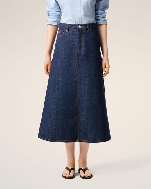 AMI Blue Cotton Long Skirt
