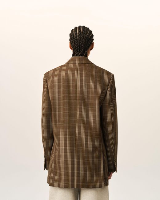 AMI Natural Double Breasted Checkered Wool Blazer