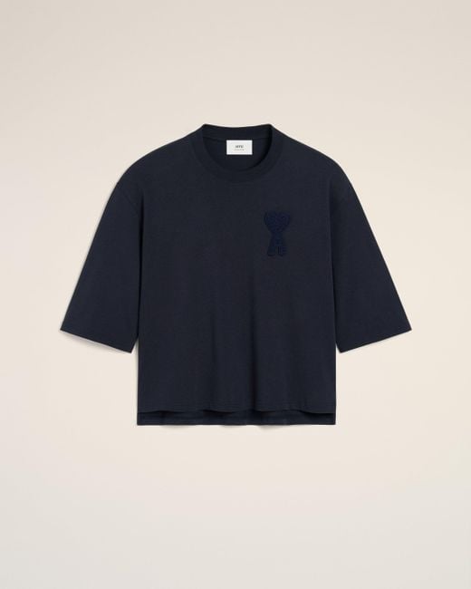 AMI Blue Cotton Ami De Coeur Patch T-Shirt