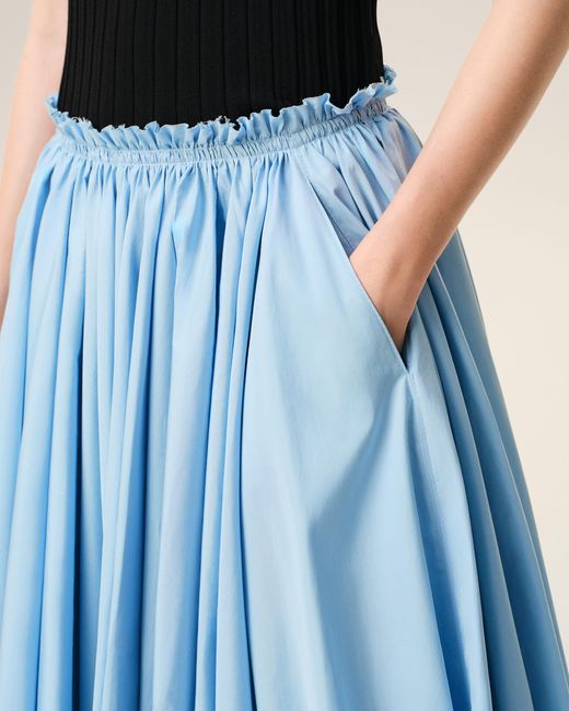AMI Blue Cotton Midi Corolla Skirt