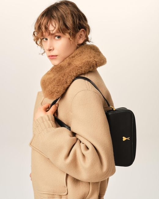 AMI Natural Cowhide Leather Paris Paris Shoulder Bag