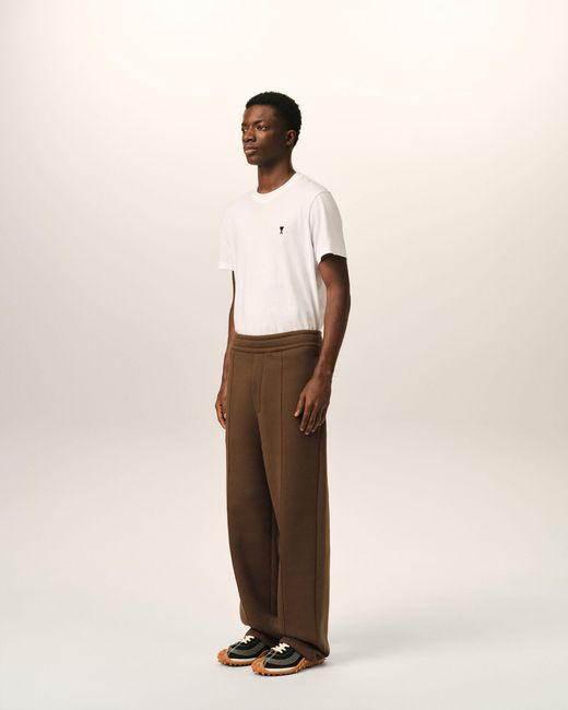 AMI Brown Cotton Track Pants With Embossed Ami De Coeur