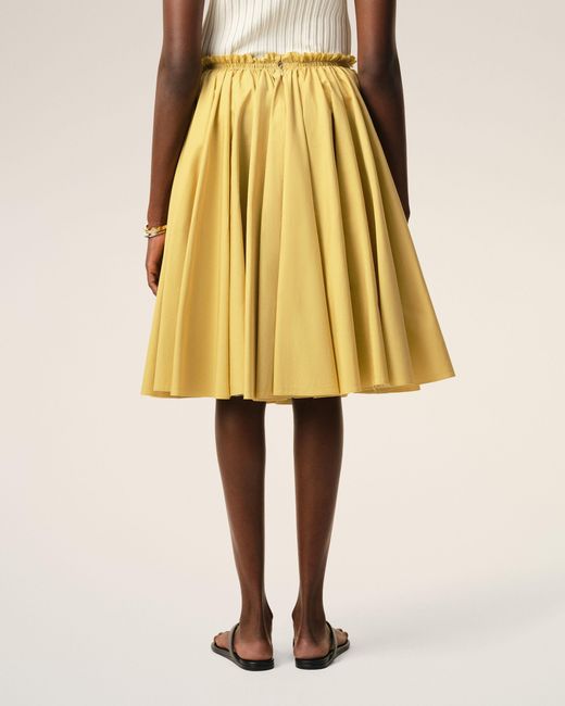 AMI Yellow Cotton Midi Corolla Skirt