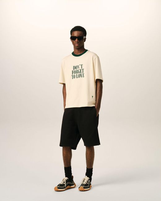 AMI Natural Ecru Printed Cotton "Don'T Forget To Love" T-Shirt