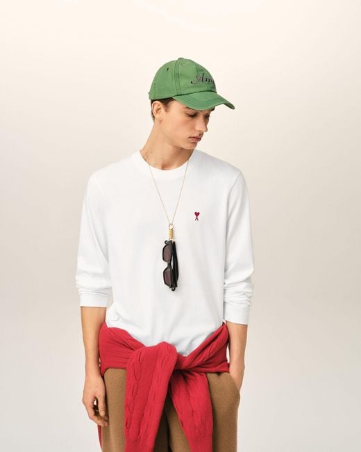 AMI Natural Cotton Longsleeves T-Shirt With Ami De Coeur