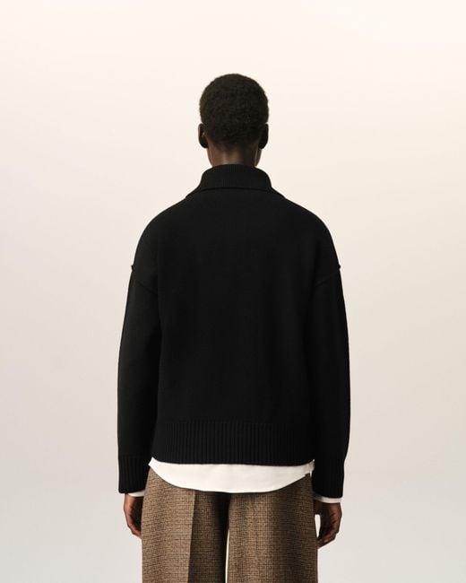 AMI Black Wool Polo With Ami De Coeur