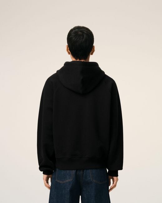 AMI Black Zipped Cotton Hoodie With Embossed Ami De Coeur