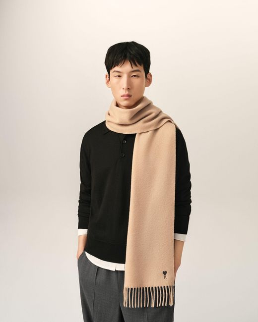 AMI Natural Wool Scarf With Ami De Coeur