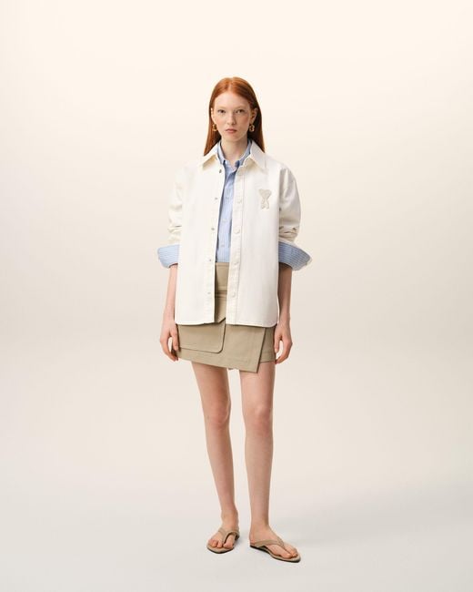AMI Natural Cotton Knitted Ami De Coeur Overshirt