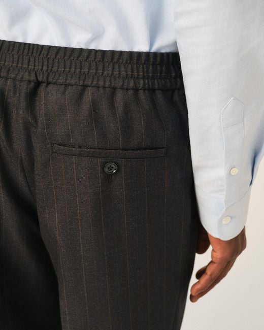 AMI Black Elasticated-Waist Striped Wool Trousers for men