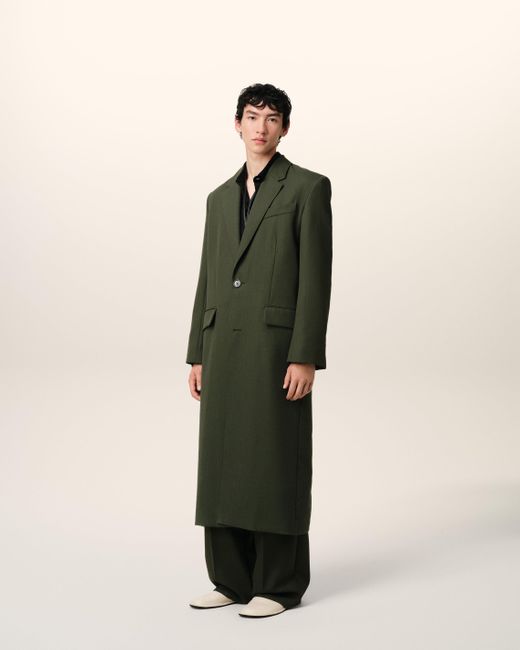 AMI Grüner Langer Wollmantel Mit Rückenschlitz in Green für Herren