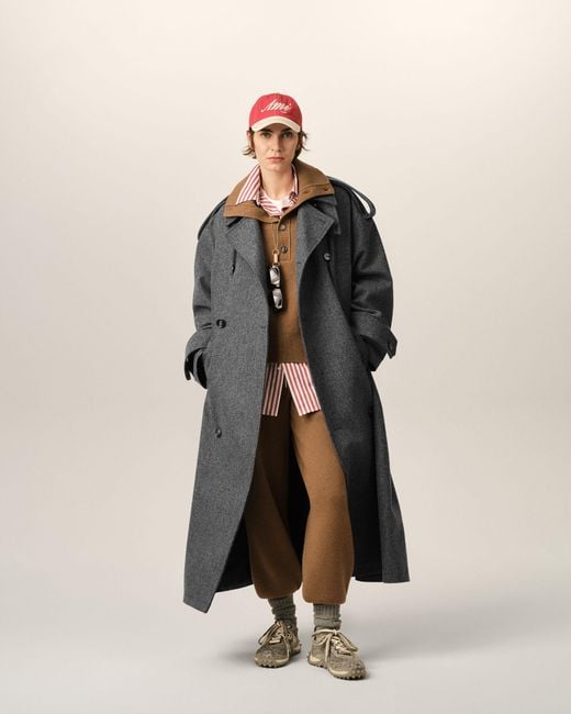 AMI Gray Wool Trench Coat