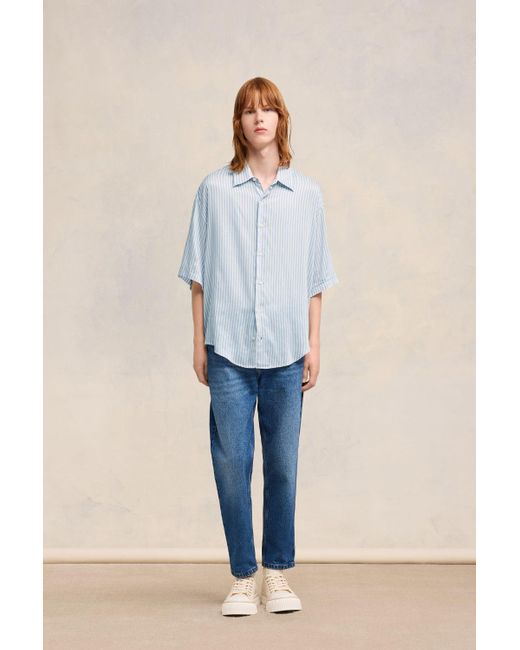 AMI Blue Boxy Fit Short Sleeve Shirt for men