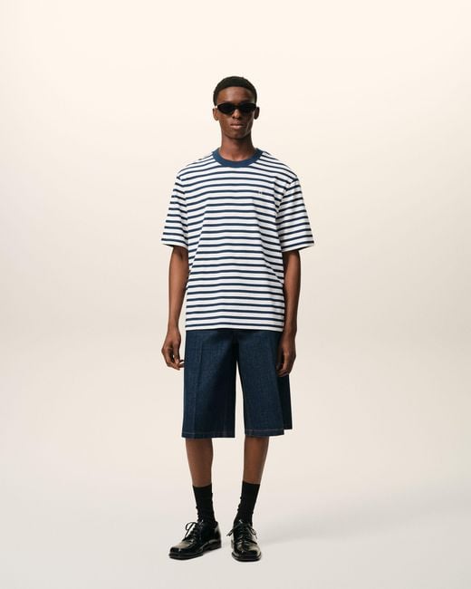 AMI Blue Cotton Boxy Fit Mariniere Ami De Coeur T-Shirt