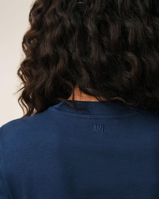 AMI Blue Cotton Ami De Coeur Cropped T-Shirt