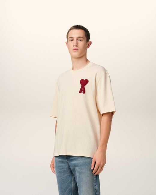 AMI Natural Cotton Ami De Coeur Patch T-Shirt for men