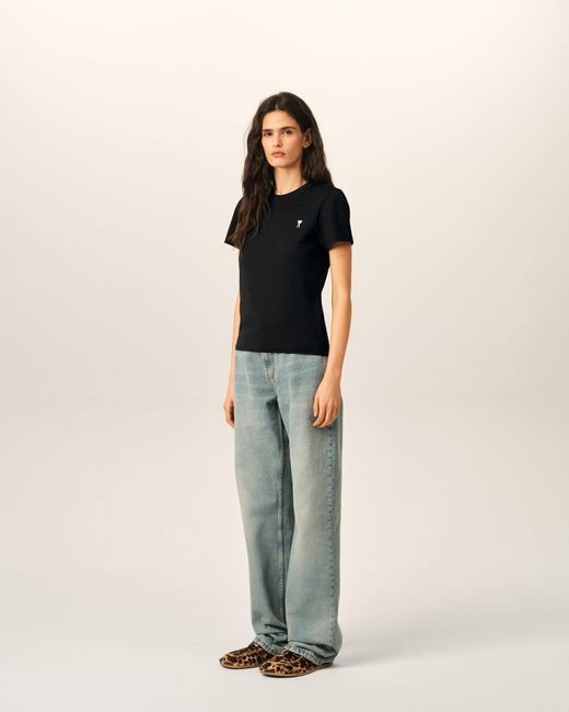 AMI Black Cotton Ami De Coeur Cropped T-Shirt
