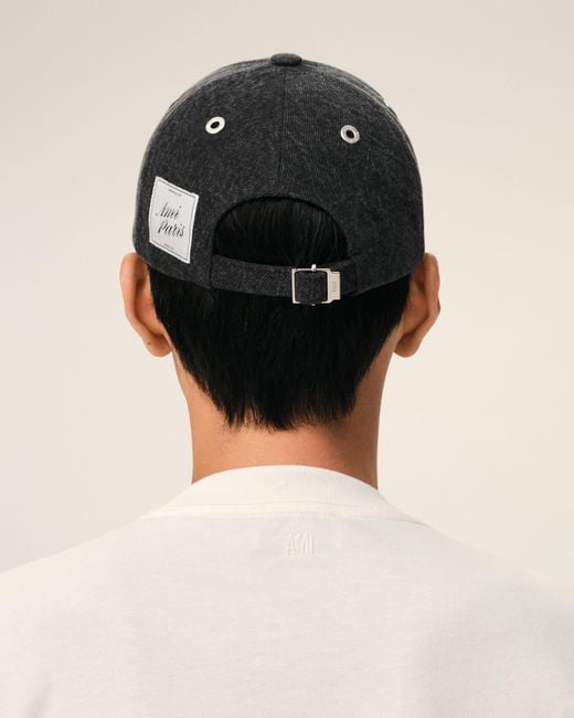 AMI Black Denim Side Patch Cap