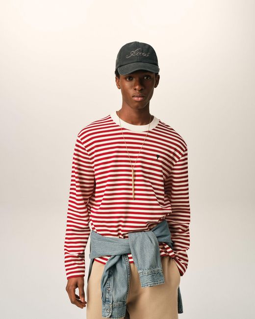 AMI Red And Mariniere Cotton T-Shirt With Ami De Coeur