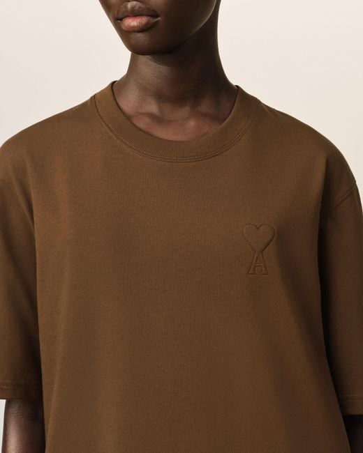 AMI Brown Cotton T-Shirt With Embossed Ami De Coeur