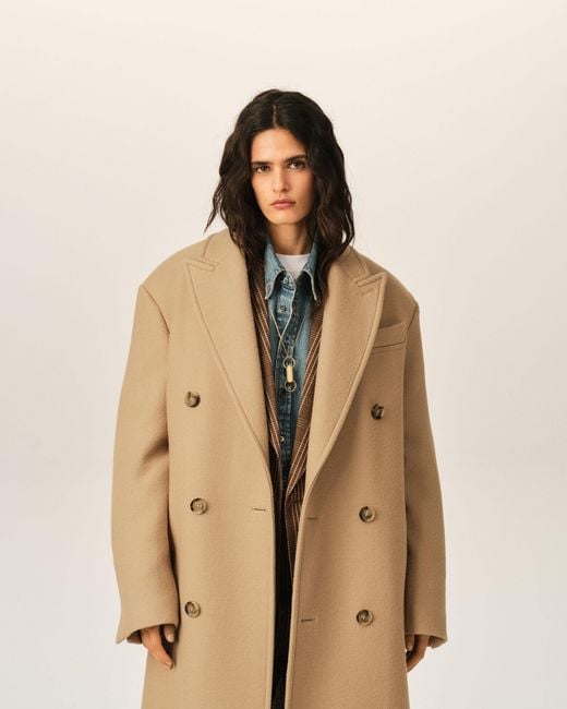 AMI Natural Long Double-Breasted Wool Coat