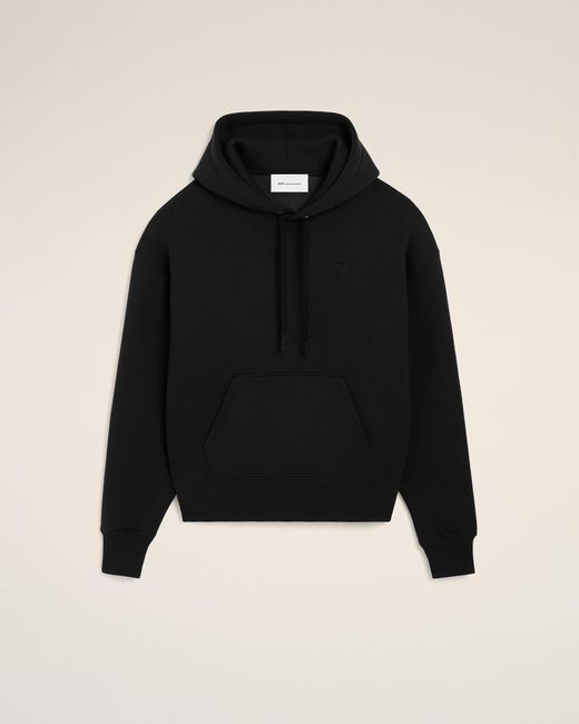 AMI Black Cotton Hoodie With Embossed Ami De Coeur