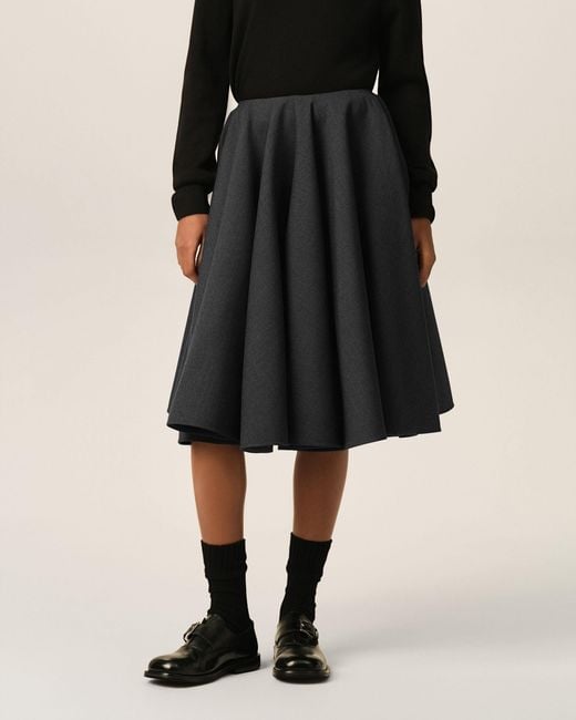 AMI Black Midi Peplum Wool Skirt