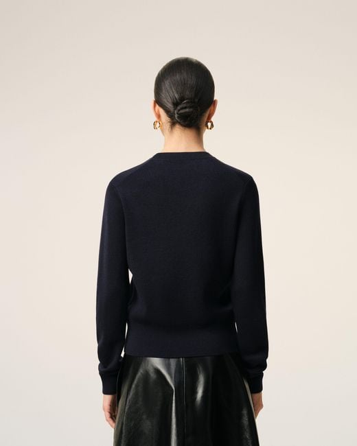 AMI Blue Classic Crew Neck Sweater With Embroidered Heart Detail