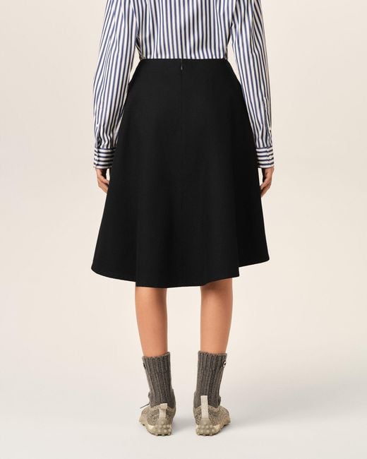 AMI Black Midi A-Line Cotton Skirt