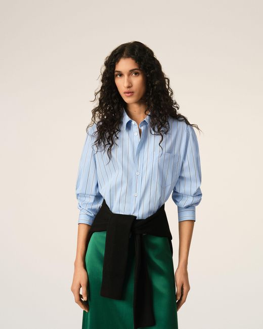 AMI Blue Striped Cotton Cropped Shirt