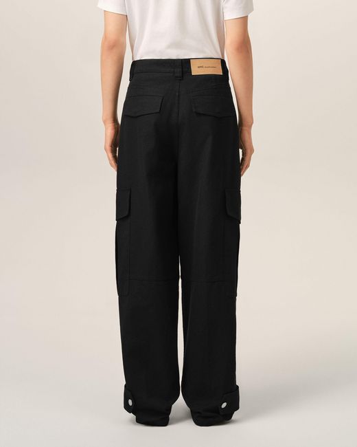 AMI Black Baggy-Fit Cargo Cotton Trousers for men