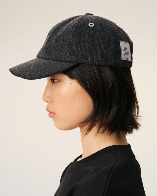 AMI Black Denim Side Patch Cap