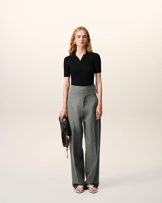 AMI Gray New Wool Wrapped Belted Trousers