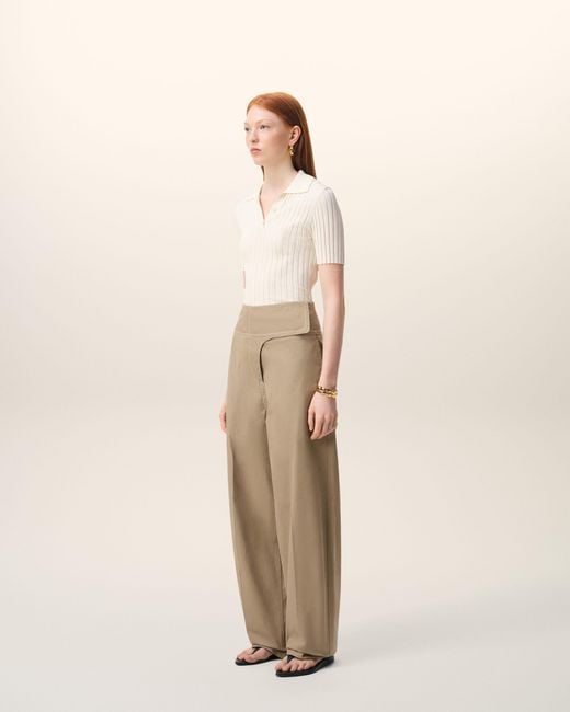 AMI Natural Cotton Wrapped Belted Trousers