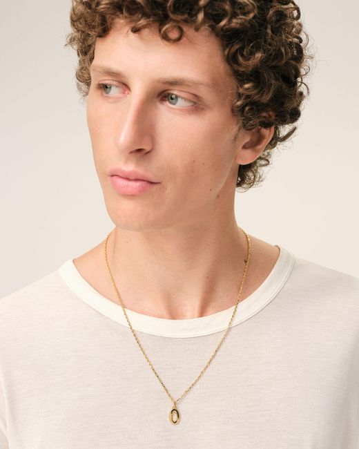 AMI Natural Brass Hammered "0" Pendant Necklace
