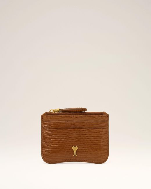 AMI Brown Lizard Embossed Paris Paris Zipped Leather Card Holder
