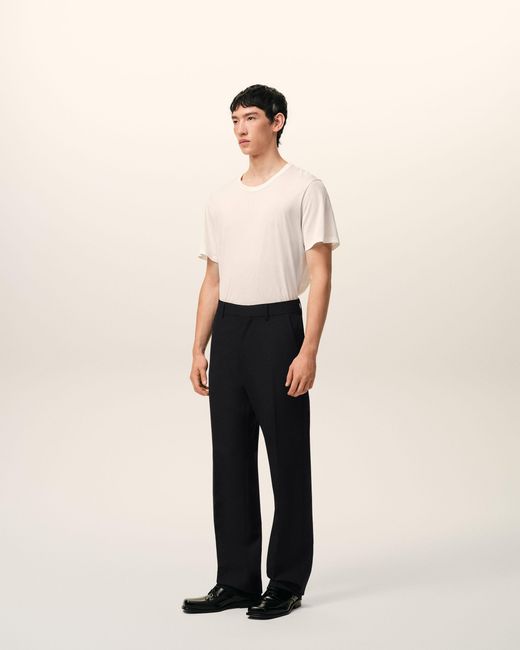 AMI Black Wool Straight Trousers for men