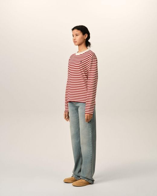 AMI Red And Mariniere Cotton T-Shirt With Ami De Coeur
